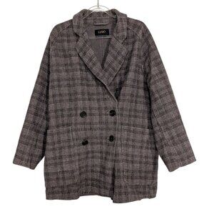 Lusio 100% Wool Plaid Jacket Womens Size Medium Gray Double Breasted Unlined